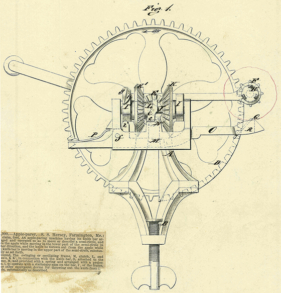 S. S. Hersey Patent Application Drawing 1864 Apple Parer